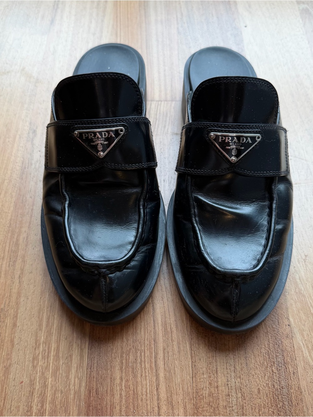 Prada Black Patent Leather Slip-On Loafer Slides